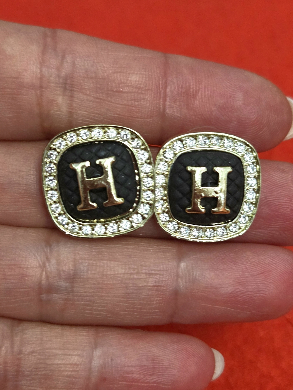 Designer-Inspired Black Gold Stud Earrings Cubic Zirconia Stainless Steel